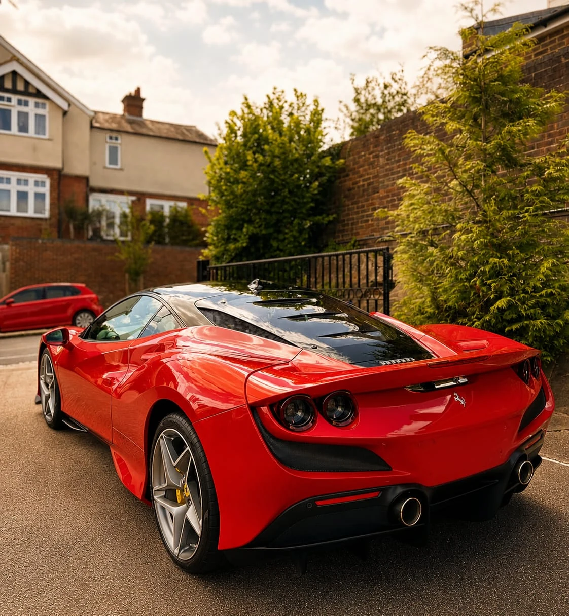 Red Ferrari after detailing, viewed from the rear